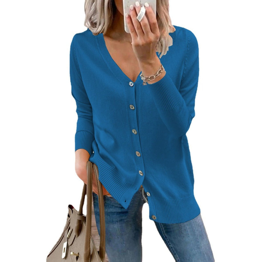 Adeline yellow button front V-neck cardigan, front view