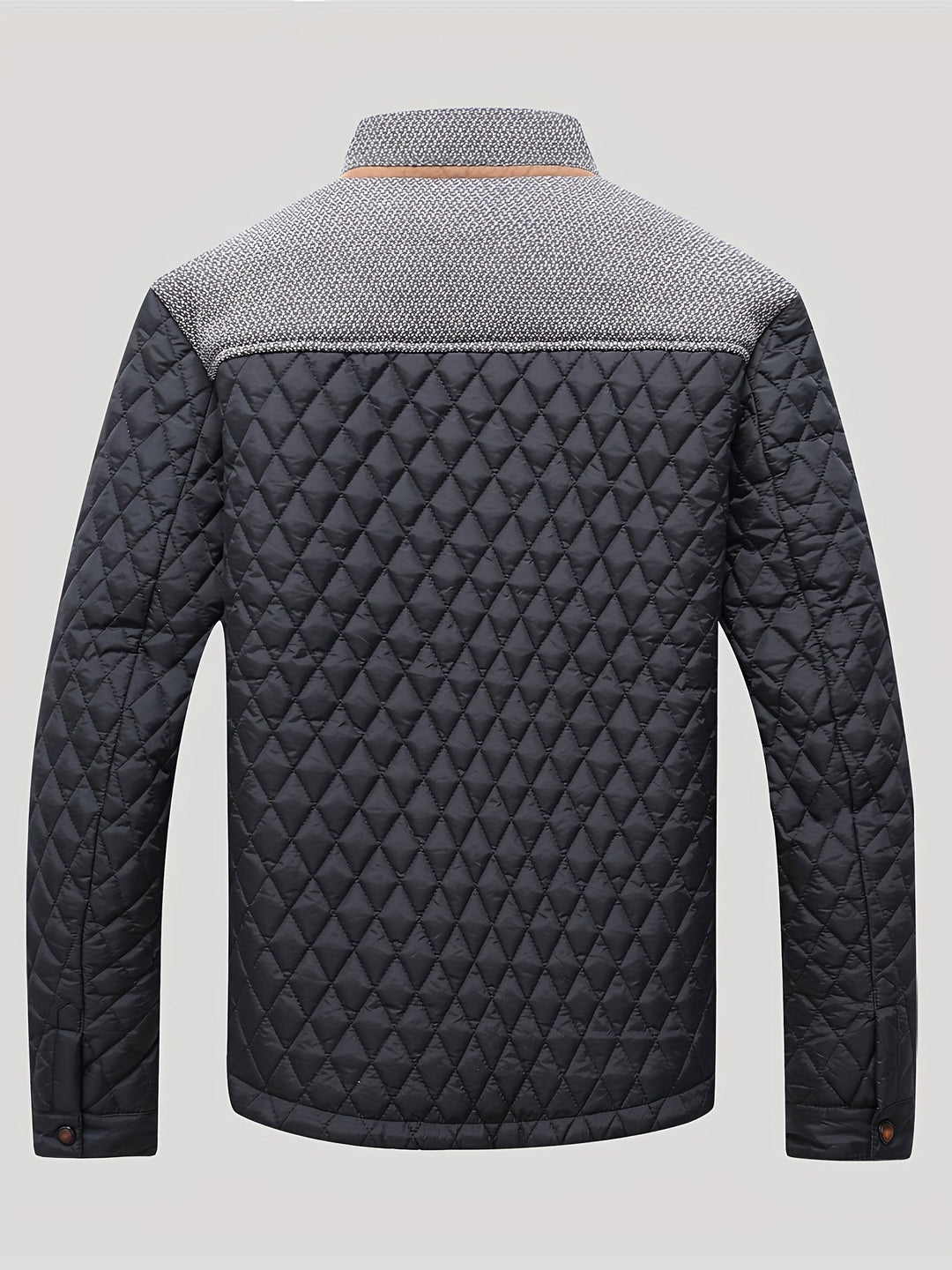 Anders quilted stand collar jacket in black, back view showing quilted pattern