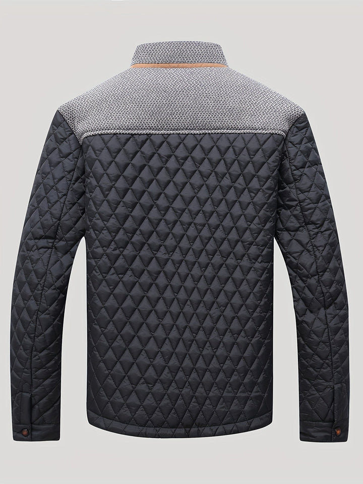 Anders quilted stand collar jacket in black, back view showing quilted pattern