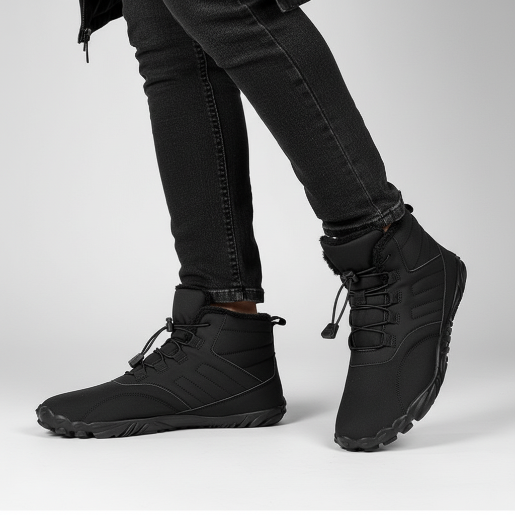 Anders waterproof winter boots on model against white background, side view
