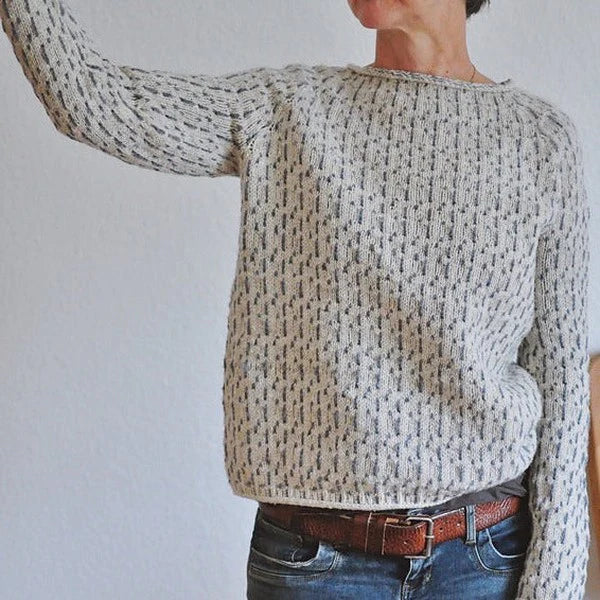 Annika textured knit sweater, side view showing relaxed fit
