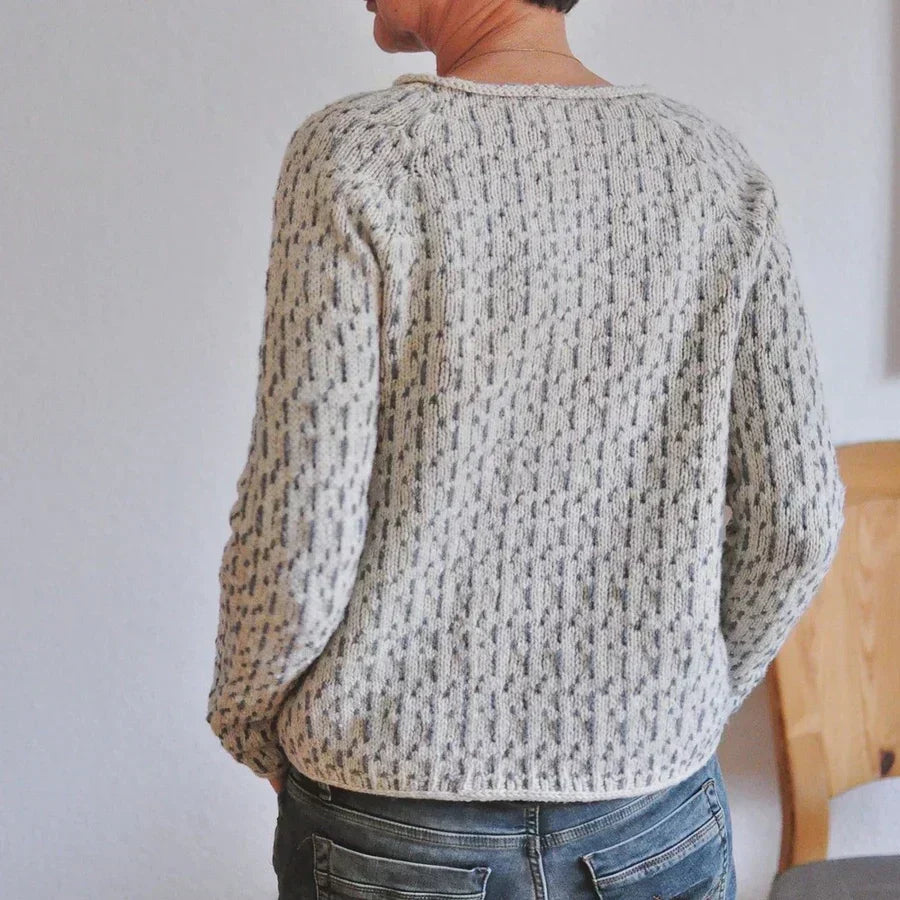 Annika textured knit sweater, side view showing relaxed fit