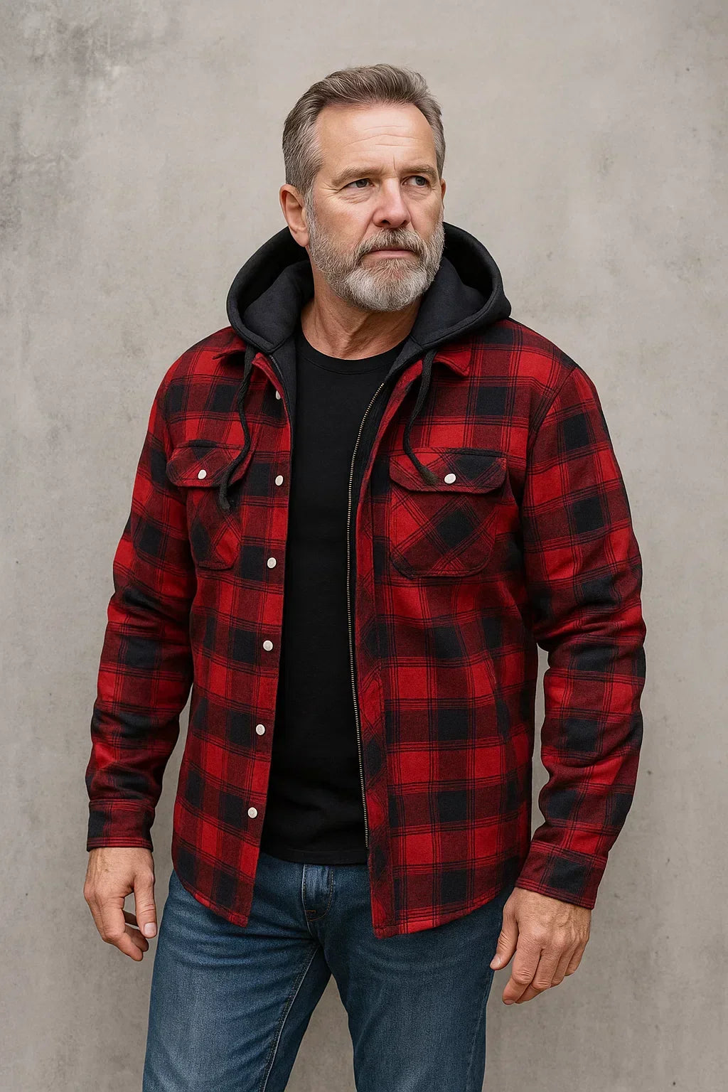 Barrett hooded plaid flannel shirt jacket in black and white