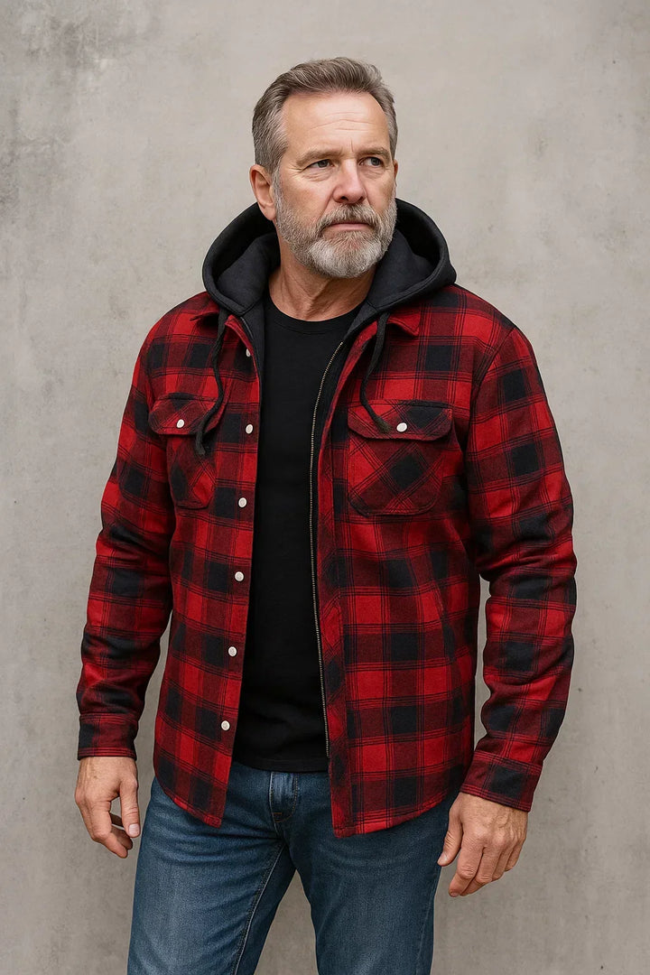 Barrett hooded plaid flannel shirt jacket in black and white