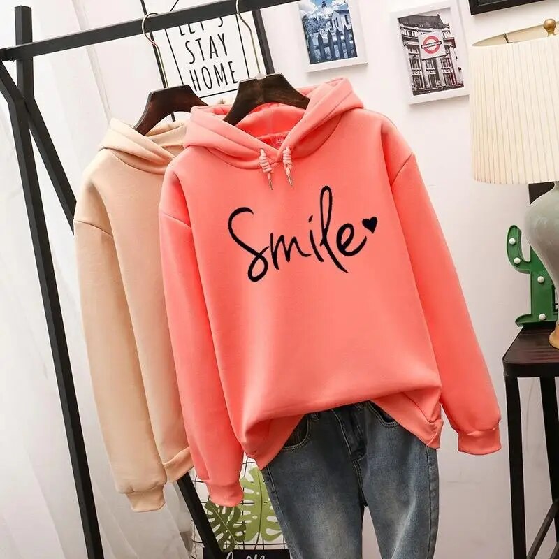 Bellamy graphic print drawstring hooded sweatshirt in orange and beige, side by side view