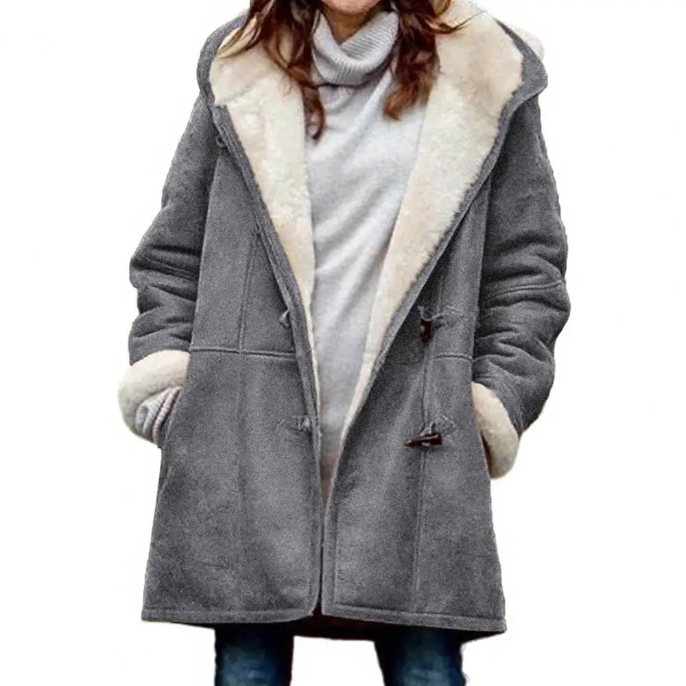 Bettina hooded toggle teddy coat in gray, front view