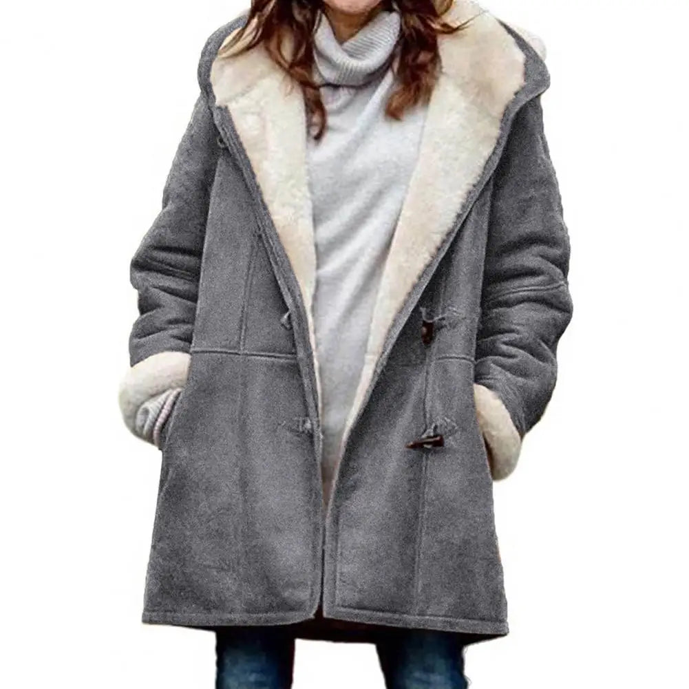 Bettina hooded toggle teddy coat in gray, front view