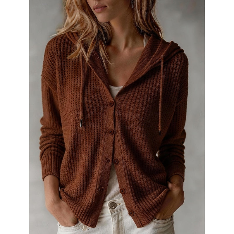 Callista hooded textured cardigan in maroon, front view close-up