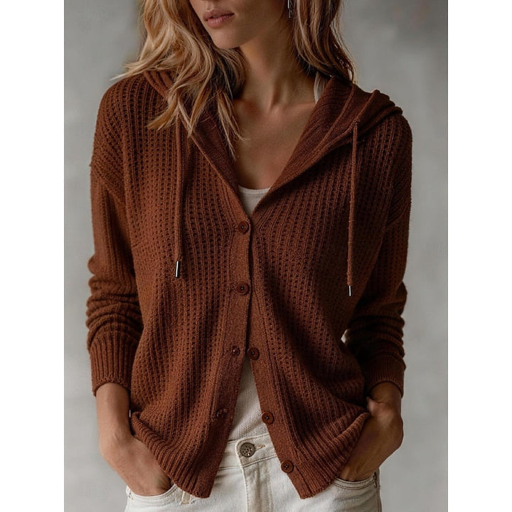 Callista hooded textured cardigan in maroon, front view close-up