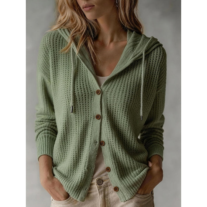 Callista hooded textured cardigan in green, front view close-up