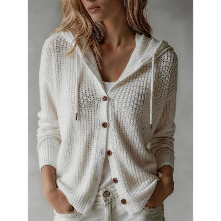 Callista hooded textured cardigan in white, front view close-up