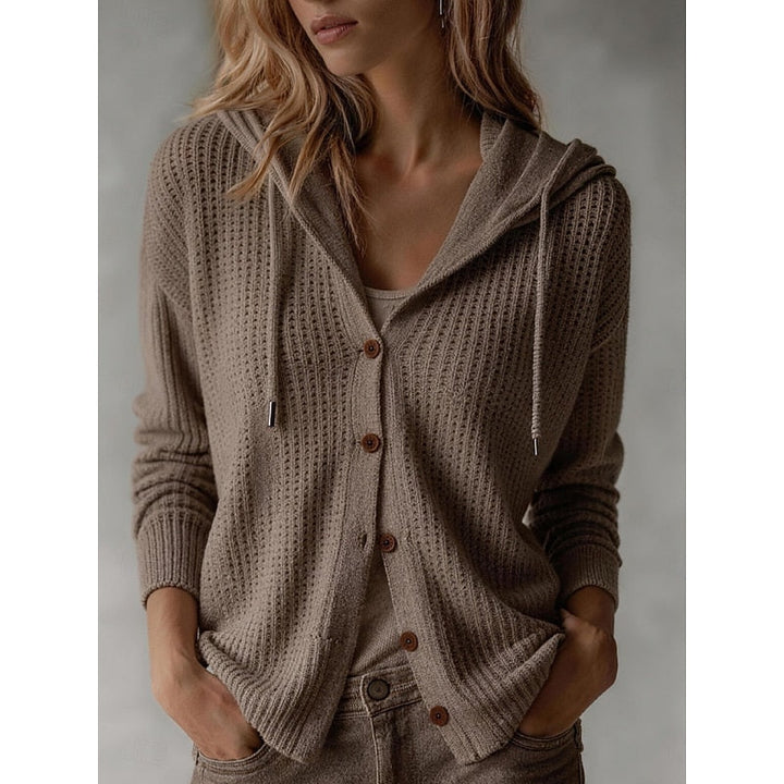 Callista hooded textured cardigan in khaki, front view close-up