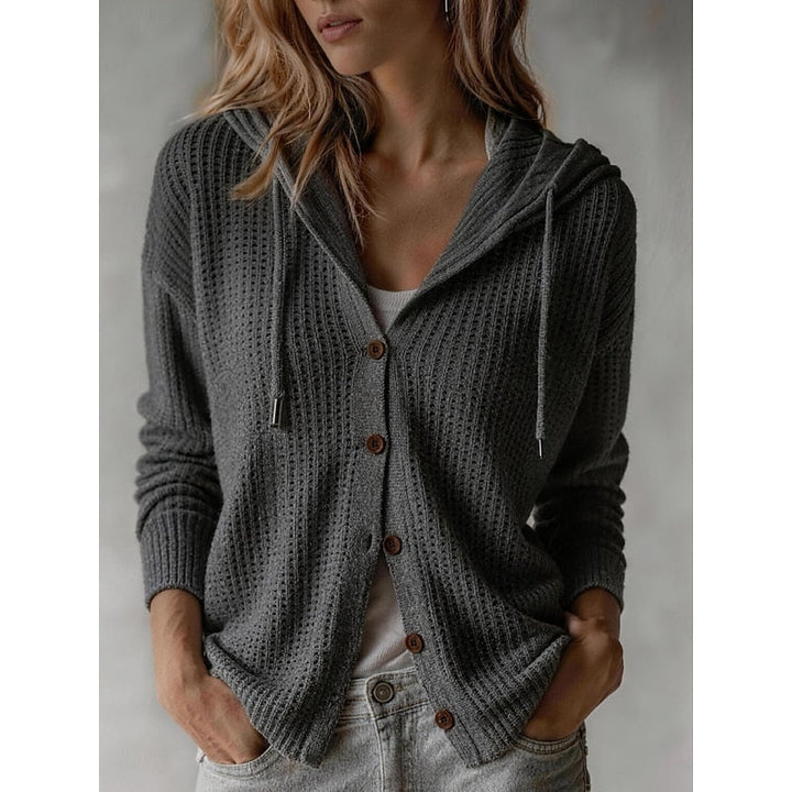 Callista hooded textured cardigan in khaki, front view close-up
