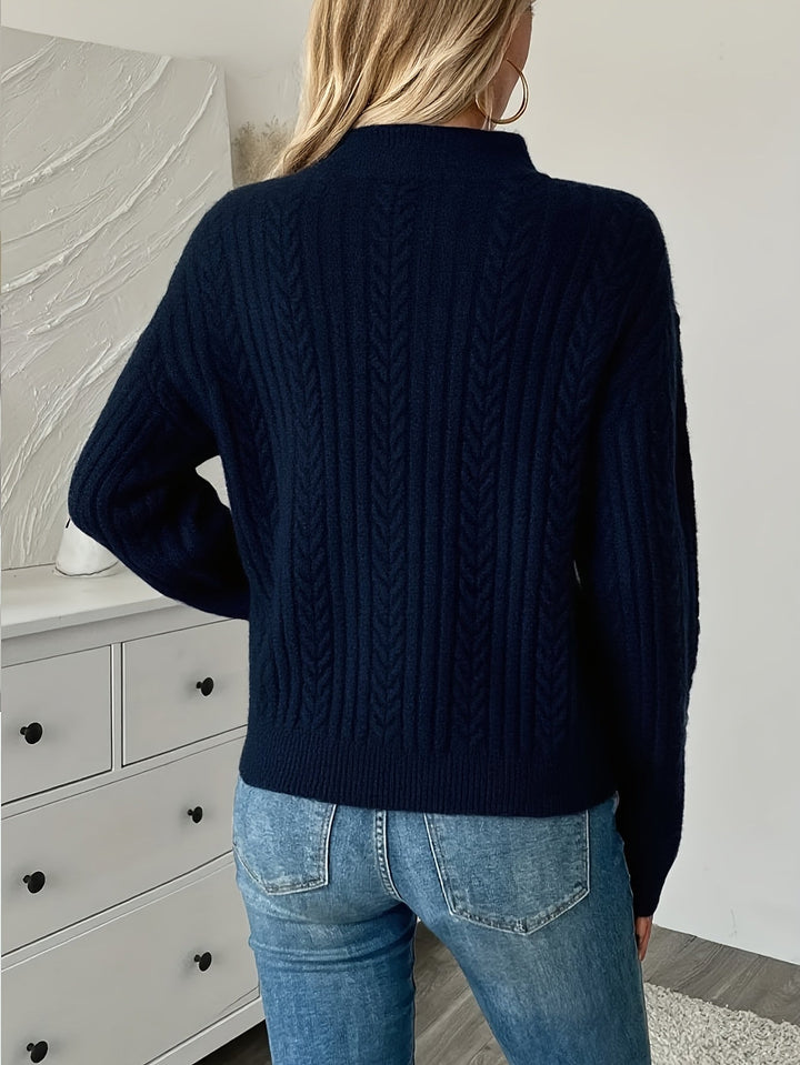 Delphine oversized cable knit half-zip sweater, back view