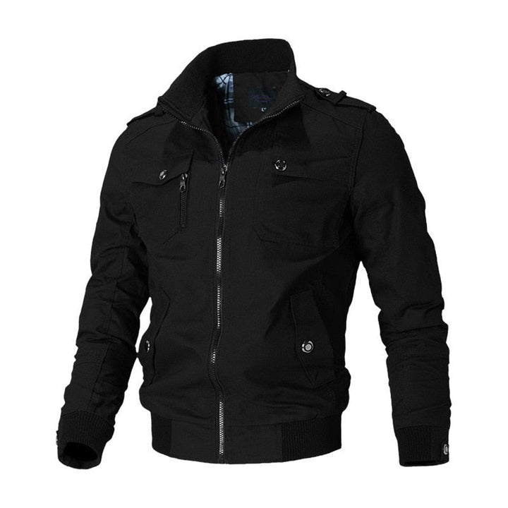 Dominic military bomber jacket in black, front view