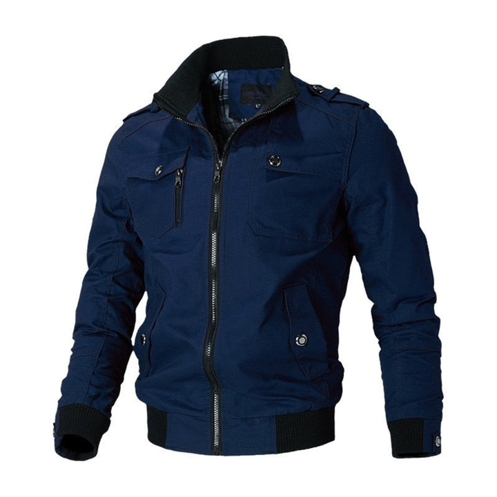 Dominic military bomber jacket in navy blue, front view