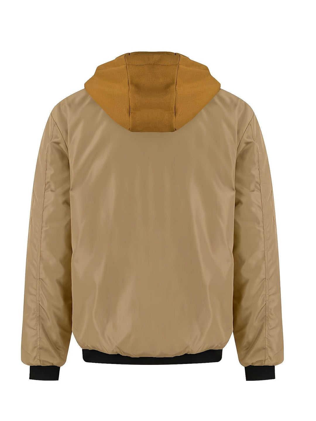 Emerson bomber jacket hood and collar close-up in khaki