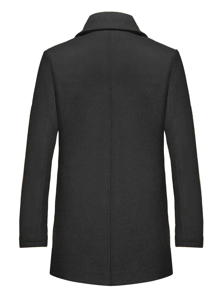 Emerson tailored overcoat, back view showing structured silhouette