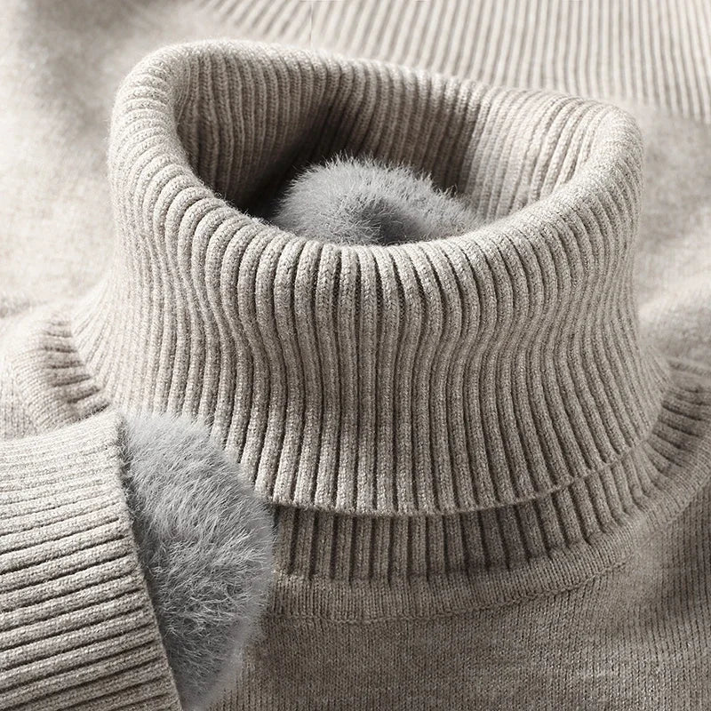 Emiliano heather grey turtleneck sweater ribbed collar close-up