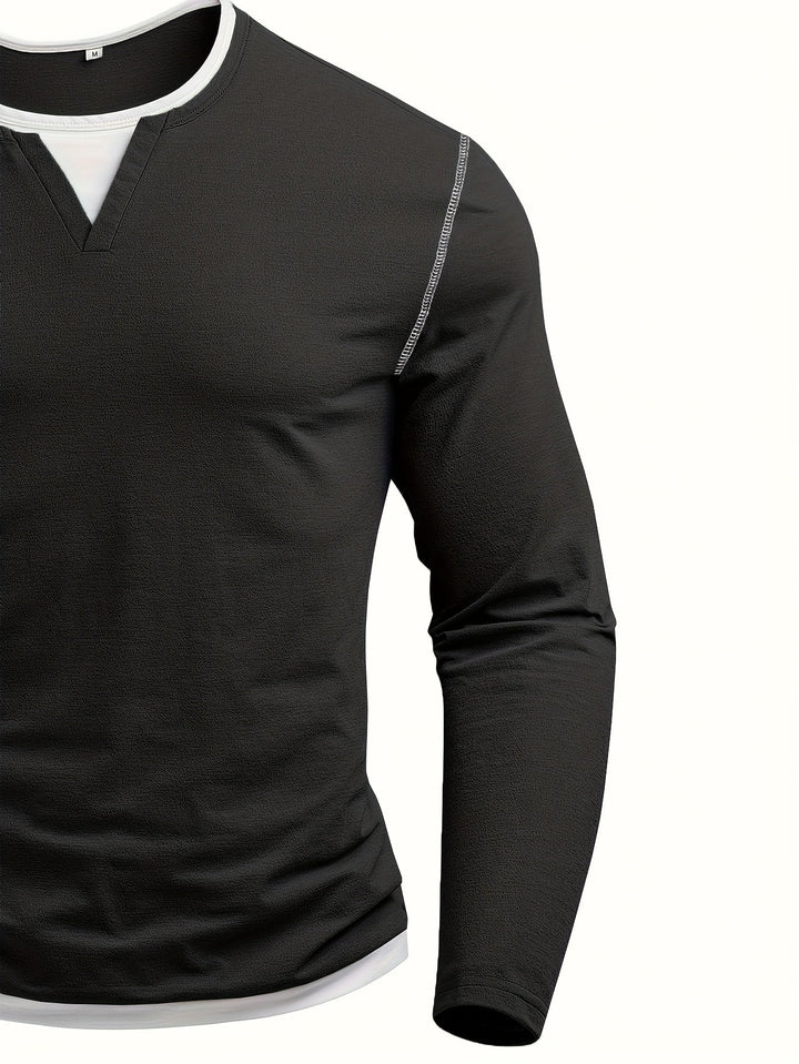 Everett henley shirt, side angle detail view