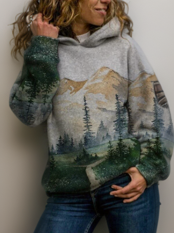 Everlyn nature print hoodie in gray colorway, front view