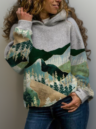 Everlyn nature print hoodie in gray colorway, side detail