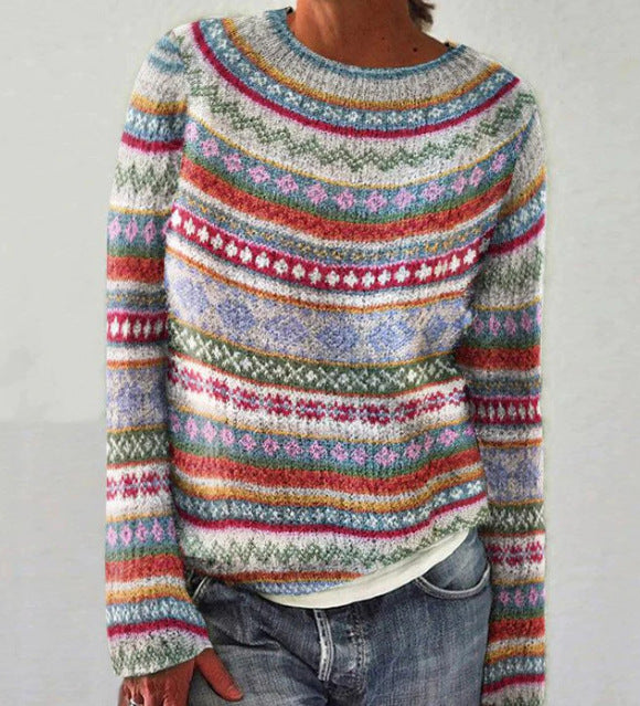Fernanda multicolor jacquard striped sweater, close-up front view