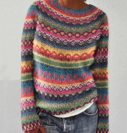 Fernanda striped crew neck sweater, close-up of knit pattern detail