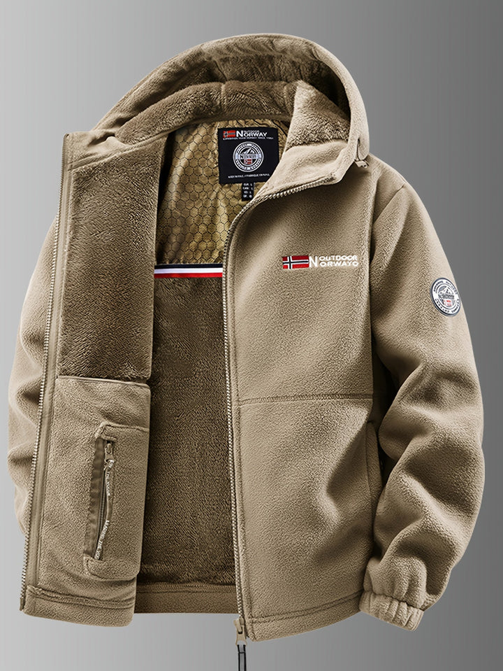 Ferris hooded fleece jacket in khaki, side angle view