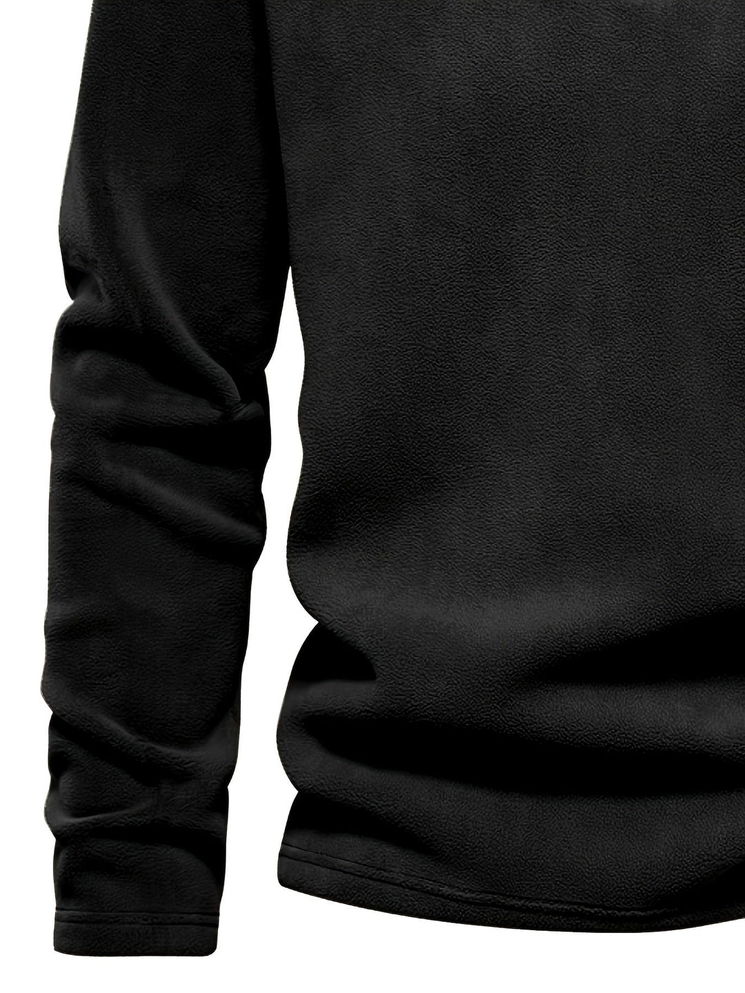 Foster half-zip stand collar fleece pullover in black, sleeve and hem detail