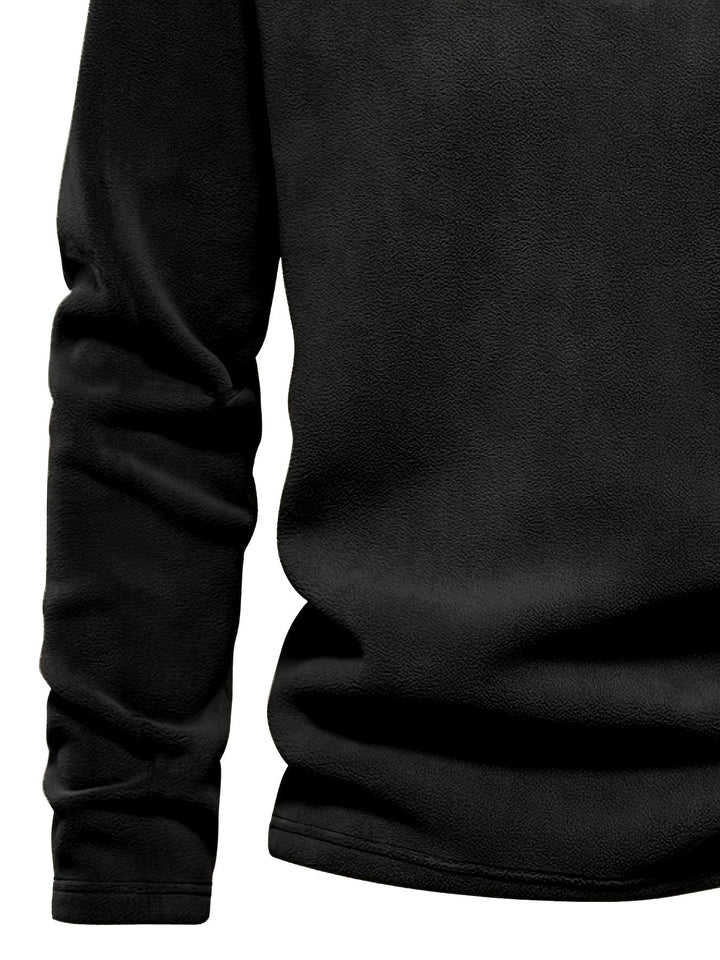 Foster half-zip stand collar fleece pullover in black, sleeve and hem detail