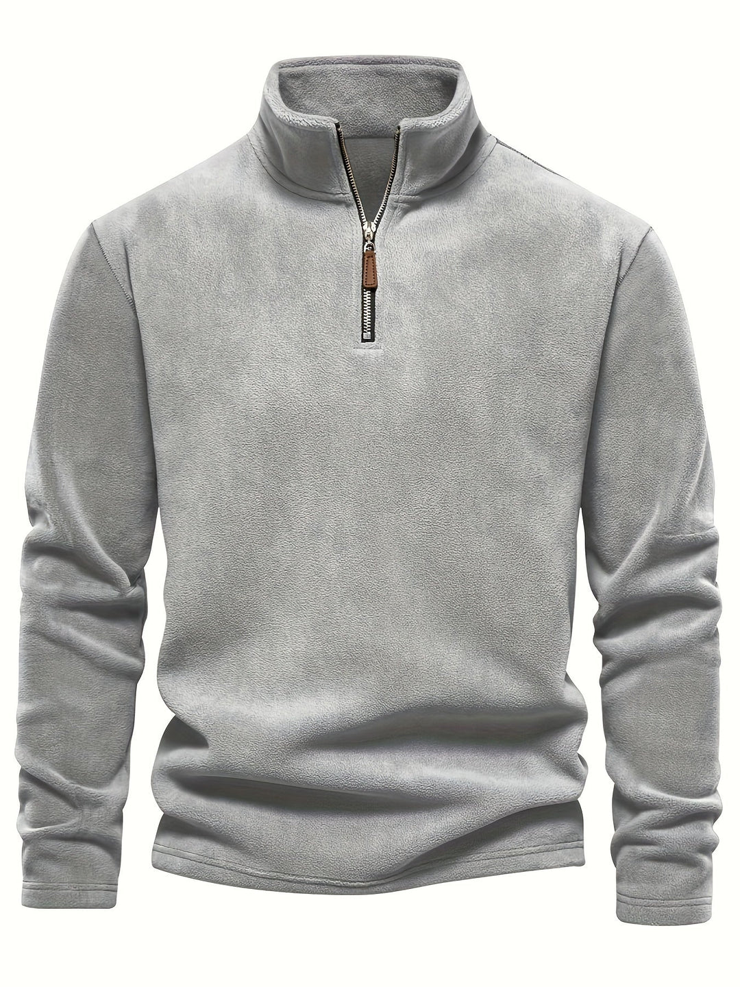 Foster half-zip stand collar fleece pullover in grey, front view