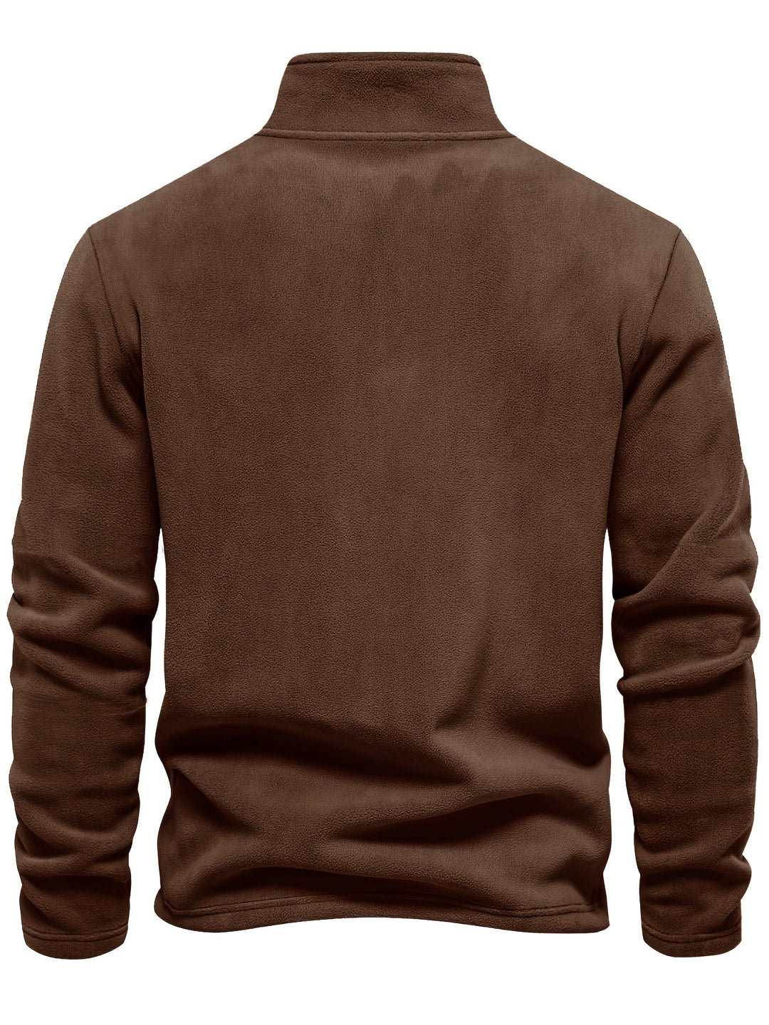 Foster half-zip stand collar fleece pullover in brown, sleeve and hem detail