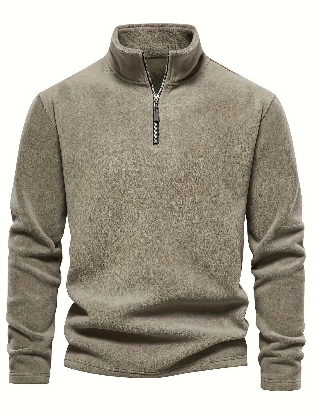Foster half-zip stand collar fleece pullover in khaki, front view