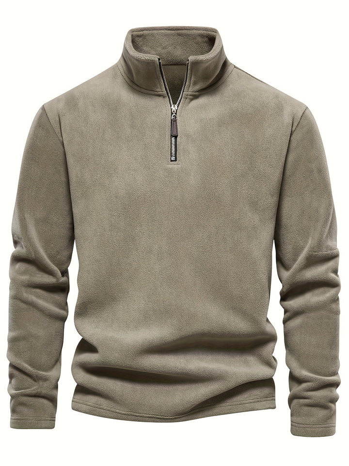 Foster half-zip stand collar fleece pullover in khaki, front view