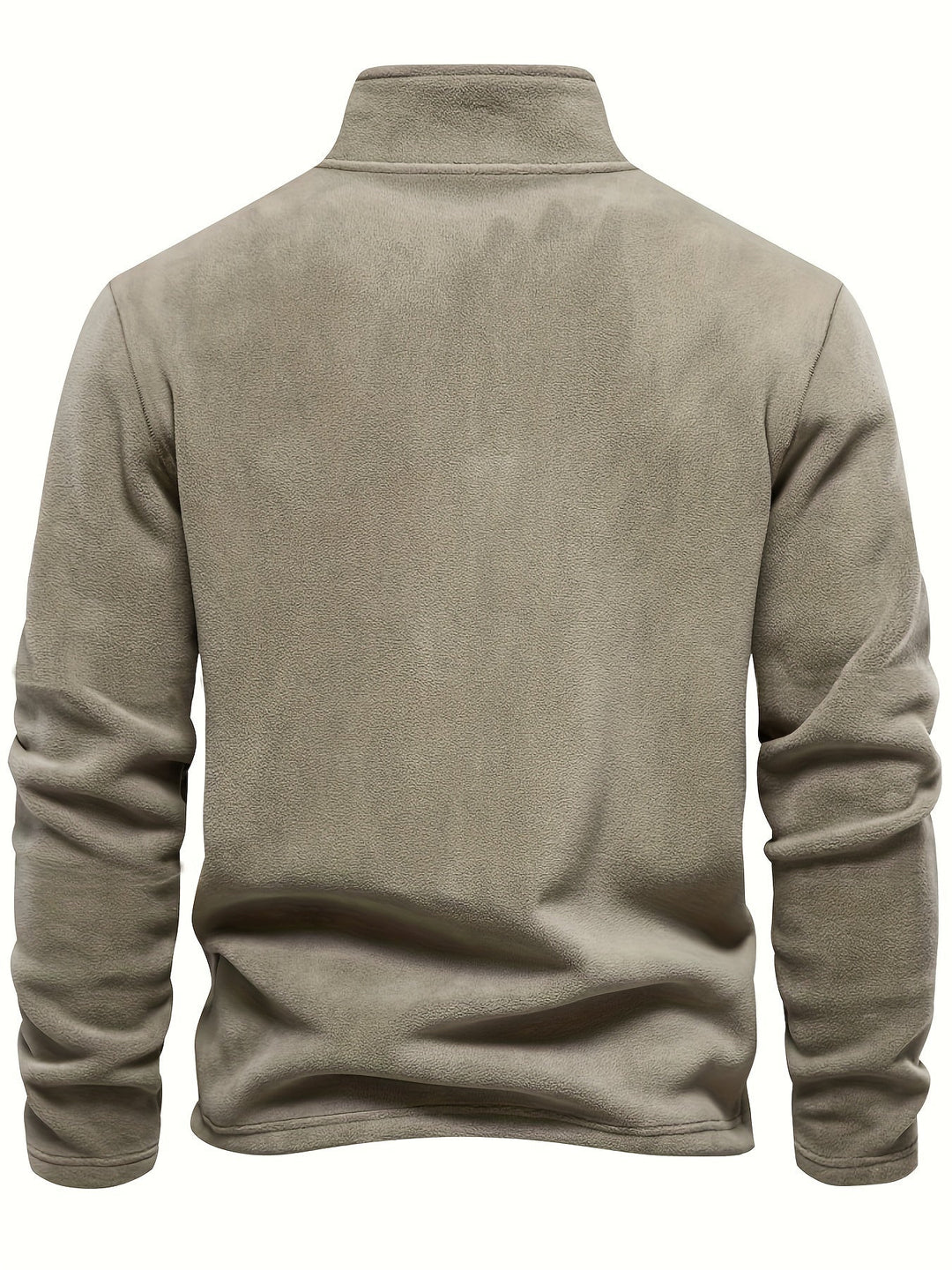 Foster half-zip stand collar fleece pullover in khaki, back view