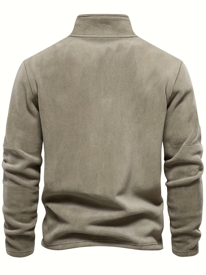 Foster half-zip stand collar fleece pullover in khaki, back view