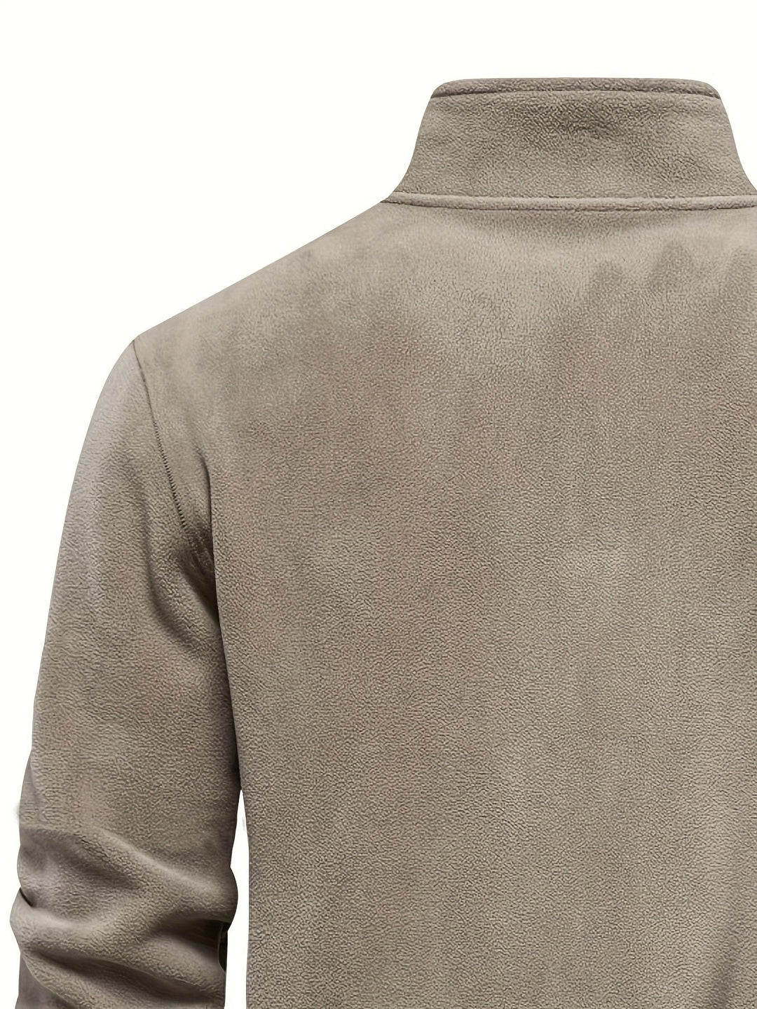 Foster half-zip stand collar fleece pullover in khaki, back shoulder detail