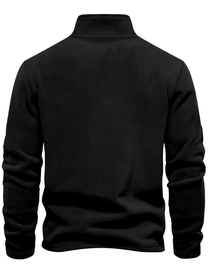 Foster half-zip stand collar fleece pullover in black, back view