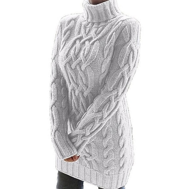 Genevieve cable-knit turtleneck sweater dress in black, side view