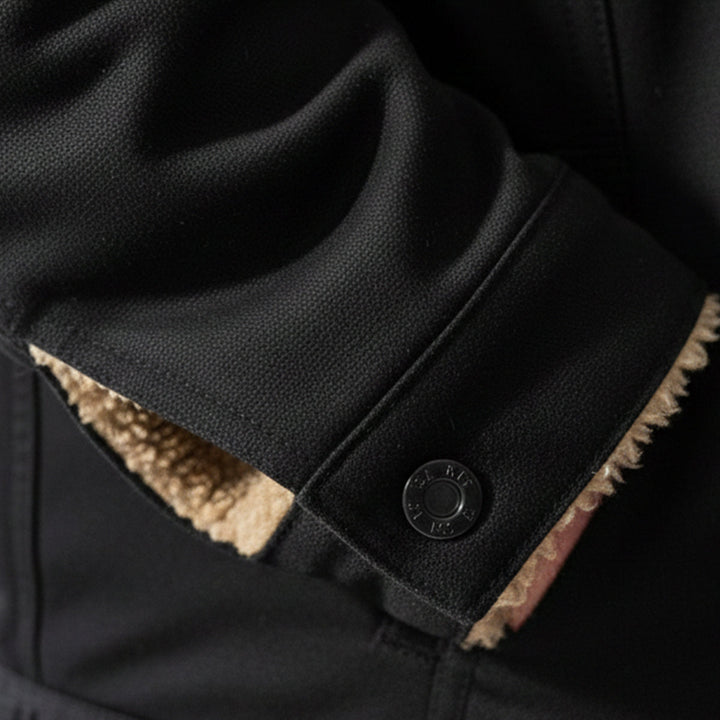 Close-up of Grayson jacket cuff and sherpa lining detail