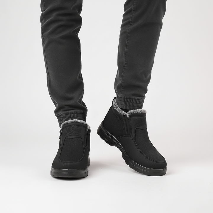 Griffin waterproof snow boots pair in brown, angled studio view