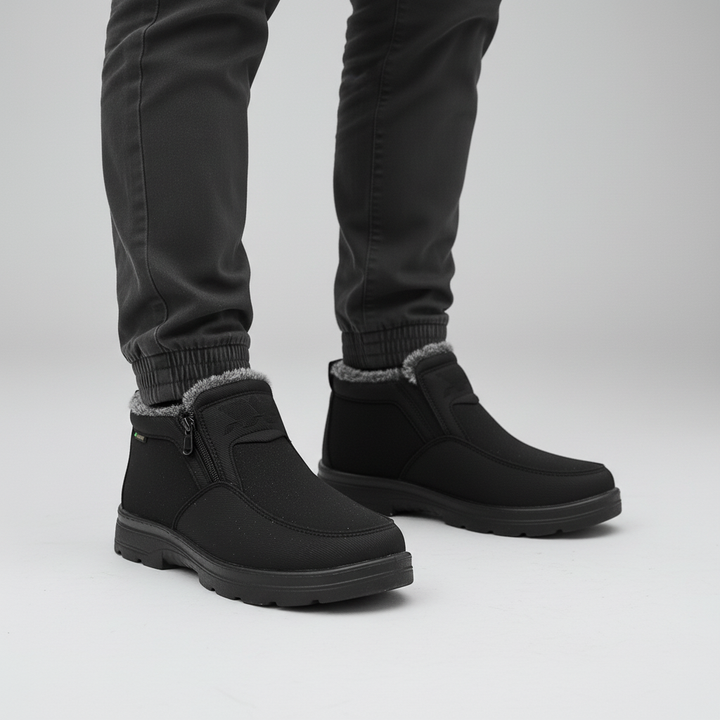 Griffin waterproof snow boots on model, studio front view