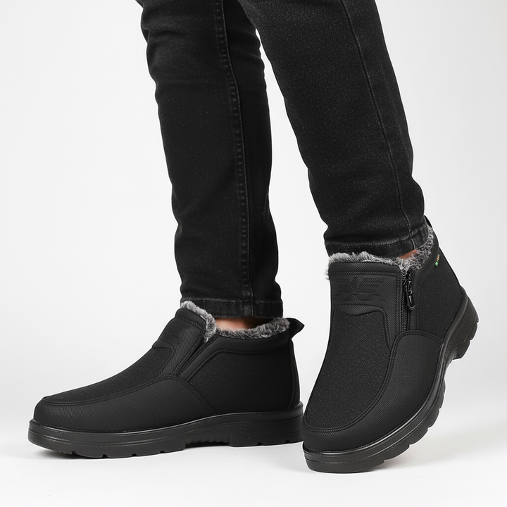 Griffin waterproof snow boots on model, studio side view