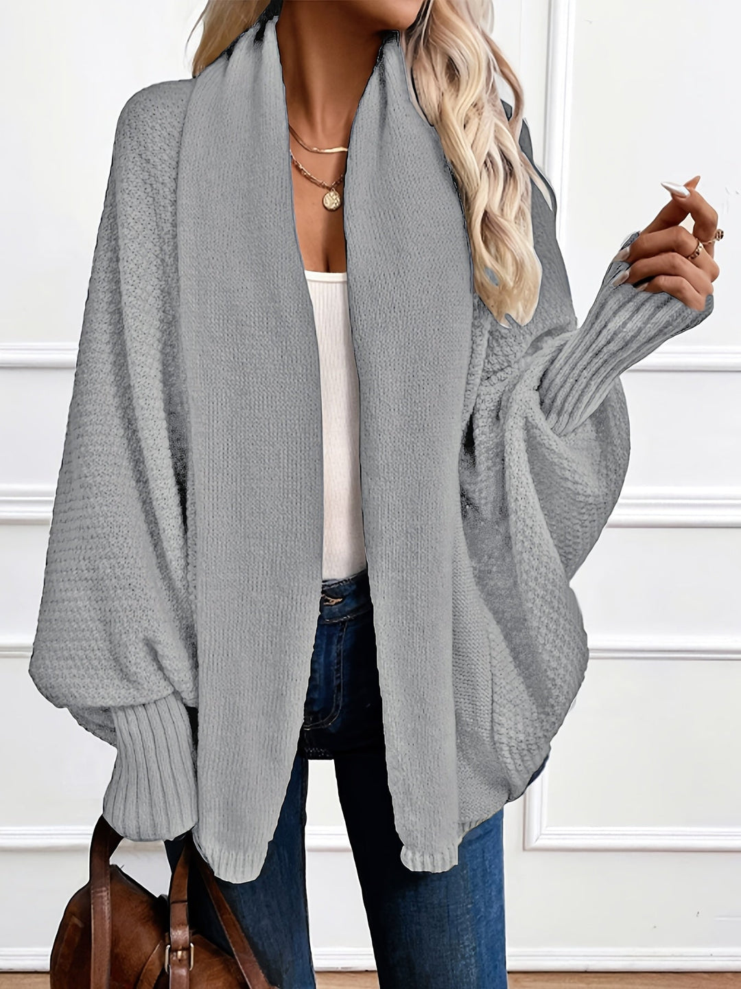 Guinevere draped shawl collar cardigan in milky, front view