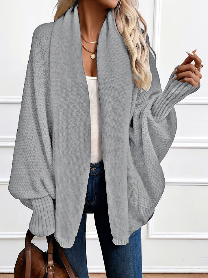 Guinevere draped shawl collar cardigan in milky, front view
