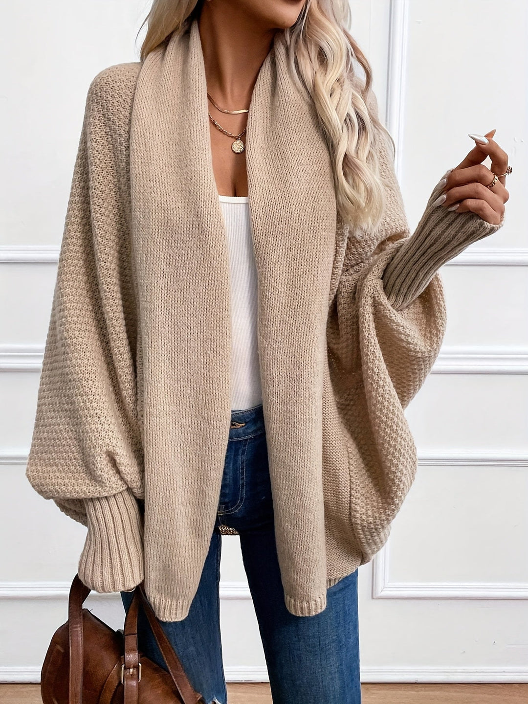 Guinevere draped shawl collar cardigan in milky, front view