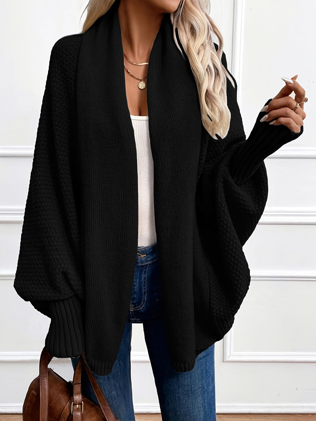 Guinevere draped shawl collar cardigan in milky, front view