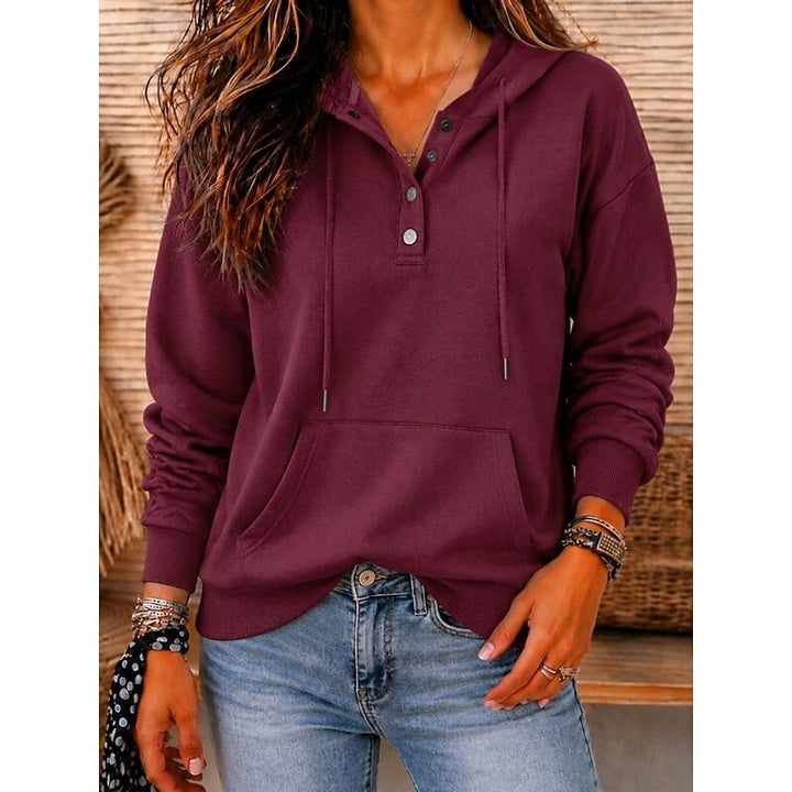 Harriet button-neck hooded sweatshirt in claret, front view