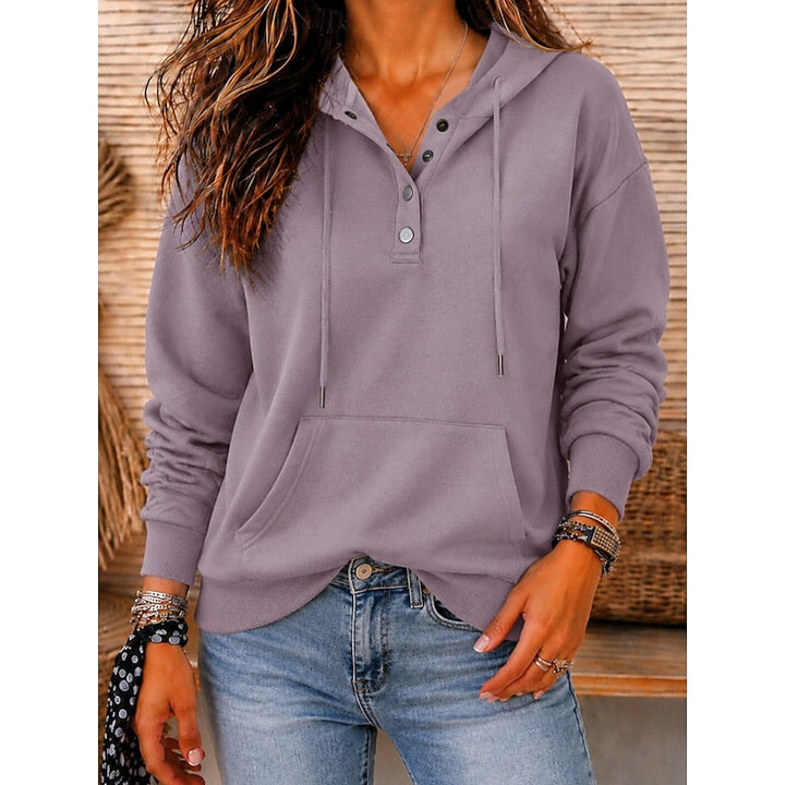 Harriet button-neck hooded sweatshirt in light purple, front view
